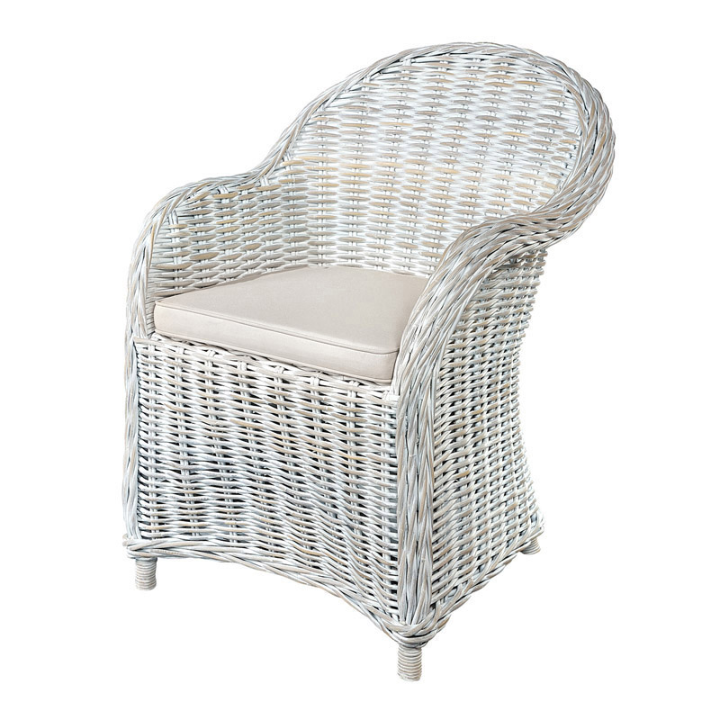 Maya Rattan White Wash Arm Chair