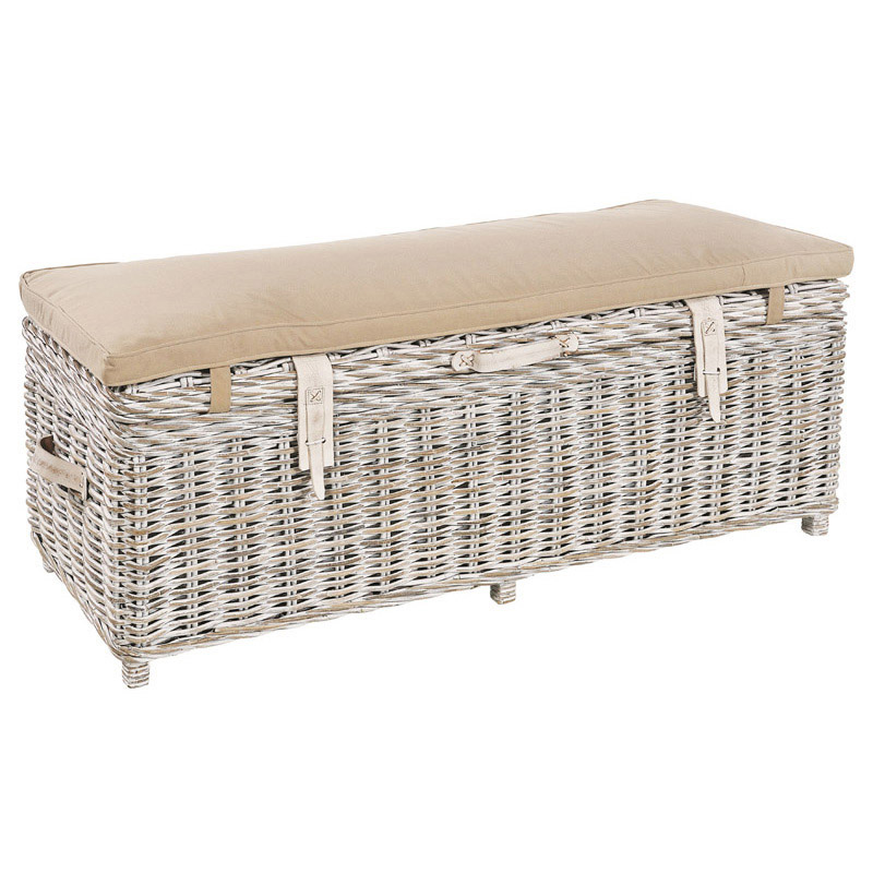 Maya Rattan White Wash Storage Bench