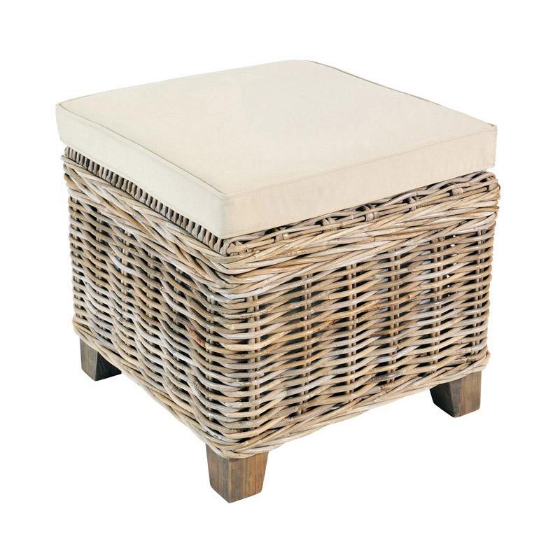 Maya Rattan Grey Wash Square Storage Stool