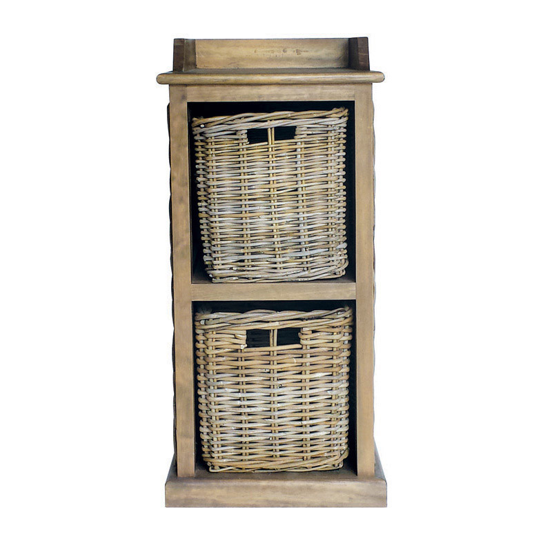 Maya Rattan Grey Wash Storage Unit 2 Baskets