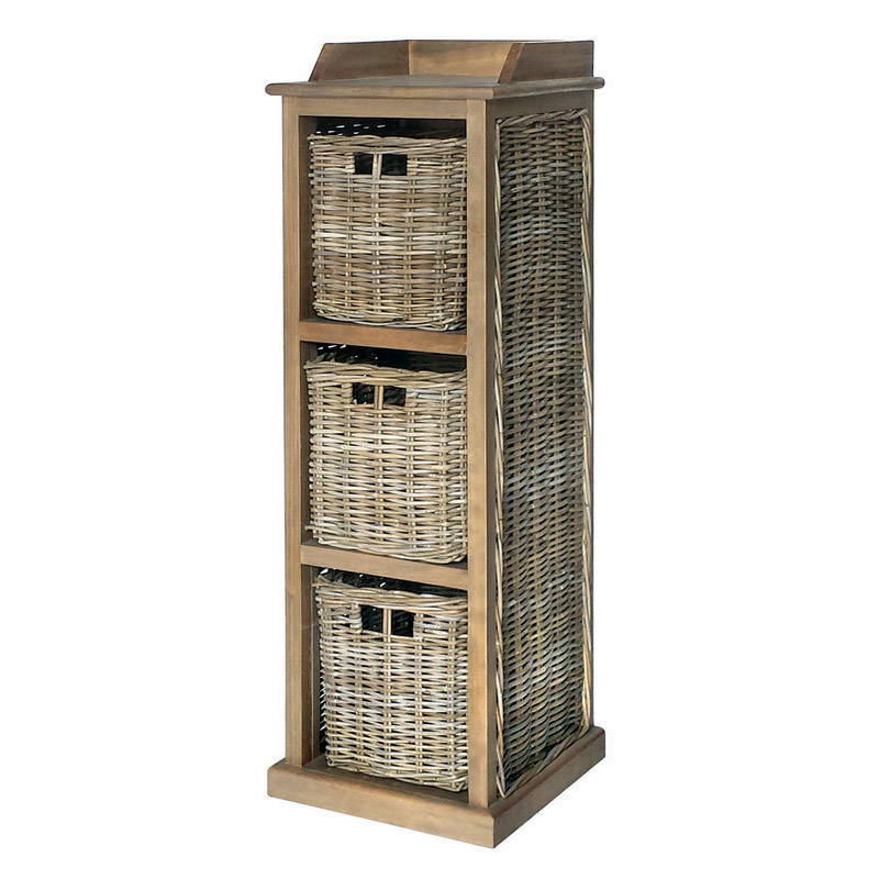 Maya Rattan Grey Wash Storage Unit 3 Baskets