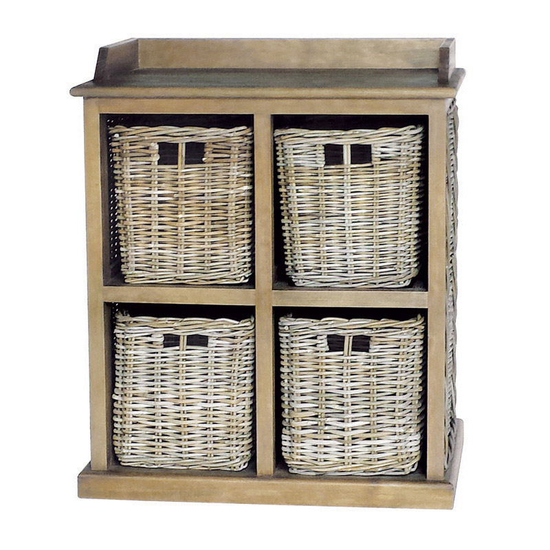 Maya Rattan Grey Wash Storage Unit 4 Medium Baskets