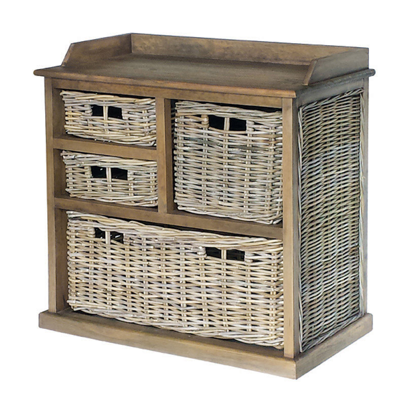 Maya Rattan Grey Wash Storage Unit 4 Mixed Baskets