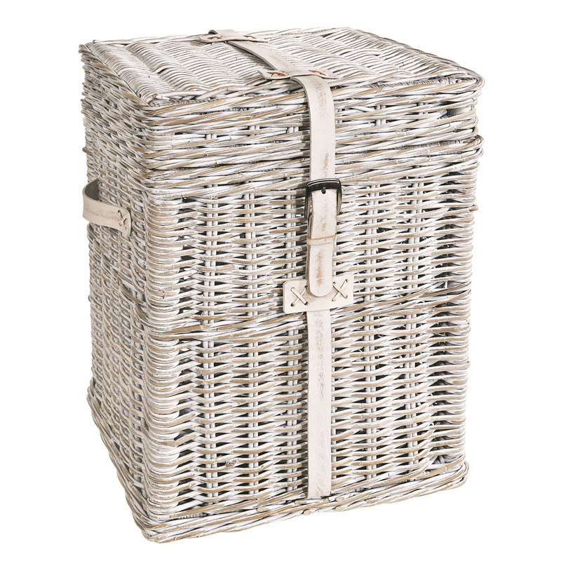 Maya Rattan White Wash Tall Linen Trunk